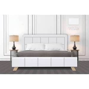 🛏️ מיטה זוגית 160x200 דגם 6024 מרופדת דמוי עור + מזרן קפיצים Olympia לבן