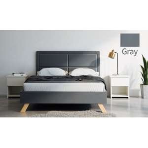 🛏️ מיטה וחצי 120x190 דגם 6021 עץ מרופדת דמוי עור + מזרן קפיצים Olympia אפור