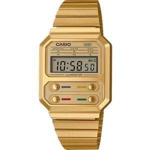 שעון יד דיגיטלי וינטג' עם רצועת Stainless Steel מוזהבת Casio A100WEG-9ADF - צבע זהב