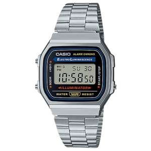 שעון יד דיגיטלי וינטג' עם רצועת Stainless Steel כסופה Casio A168WA-1WDF - כסוף / שחור ...