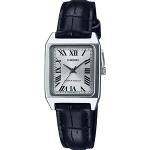 שעון יד אנלוגי לנשים עם רצועת עור שחורה Casio LTP-V007L-7B1UDF - צבע כסוף