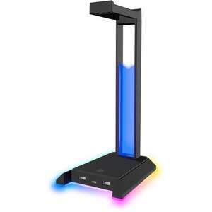 מעמד לאוזניות מואר עם 2 חיבורי USB SpeedLink Excello NX - צבע שחור