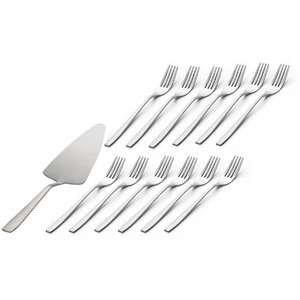 מארז הגשה לעוגה - מרדה ו-12 מזלגות עוגה דגם Topaz מבית Food Appeal - כסוף מט