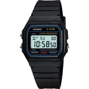שעון יד דיגיטלי קלאסי עם רצועת שרף שחורה Casio F-91W-1DG - צבע שחור