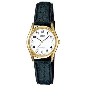 שעון יד אנלוגי לנשים עם רצועת עור שחורה Casio LTP-1094Q-7B1RDF - צבע לבן