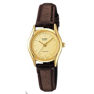 שעון יד אנלוגי לנשים עם רצועת עור חום כהה Casio LTP-1094Q-9ARDF - צבע זהב